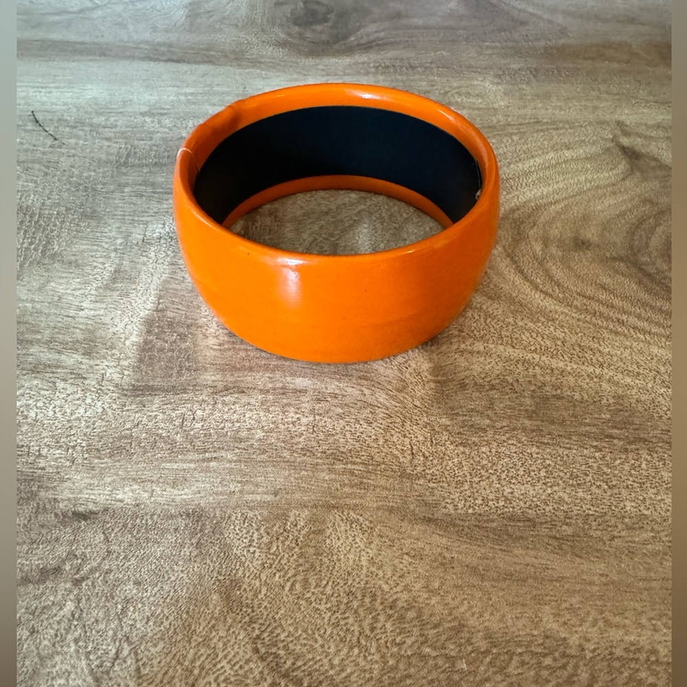 Faux Patten Leather Chunky Bangle Bracelet Orange Statement Bracelet Cuff